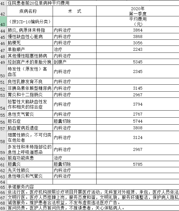 新城医院2020年第一季度医疗服务信息社会公开内容